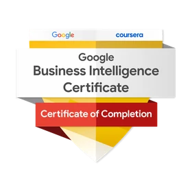 Google Business Intelligence Certificate issued badge.