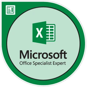 Microsoft Office Specialist: Microsoft Excel Expert (Office 2019) issued badge.