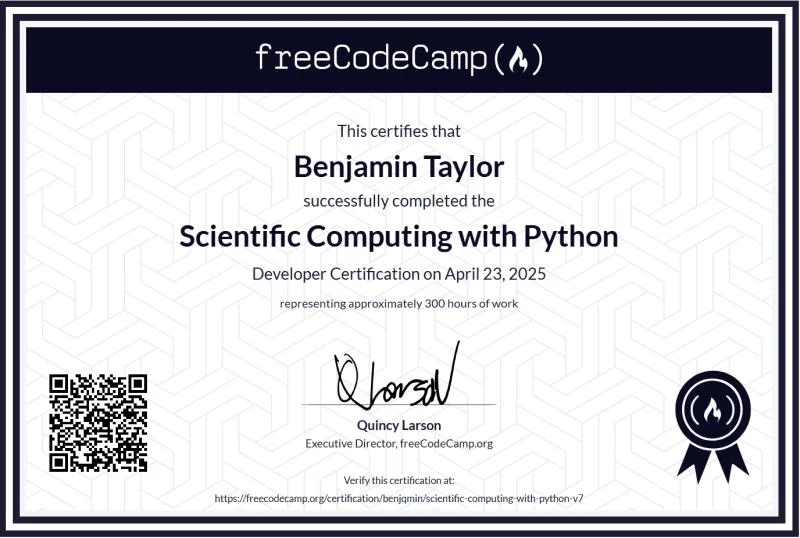 Scientific Computing with Python certificate.