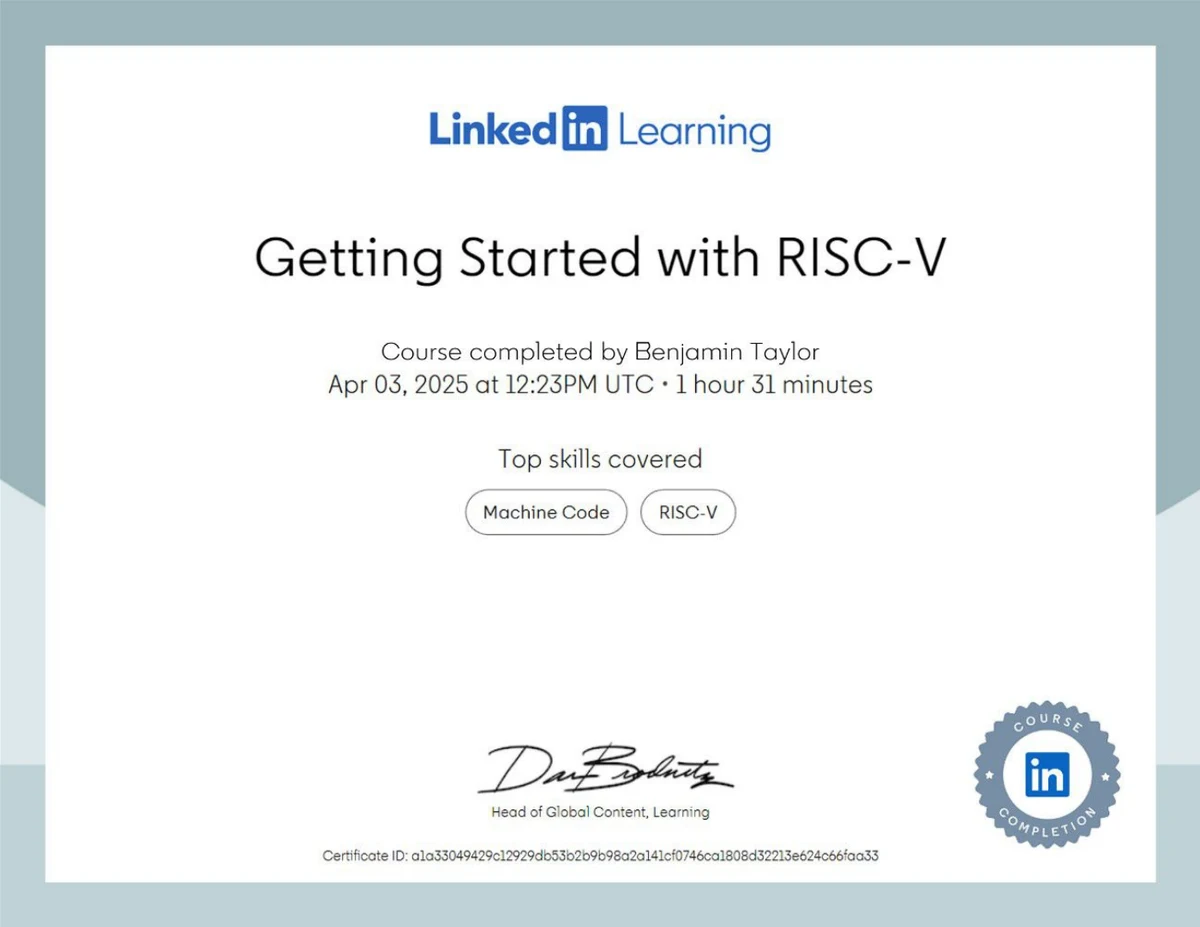 Getting Started with RISC-V certificate.