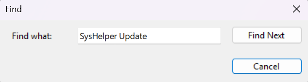 SysHelper Update Find