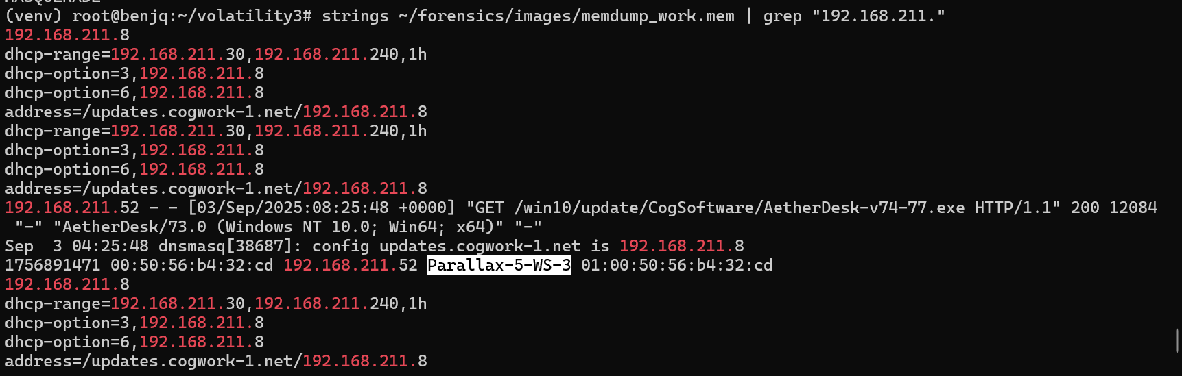 strings and grep on memdump