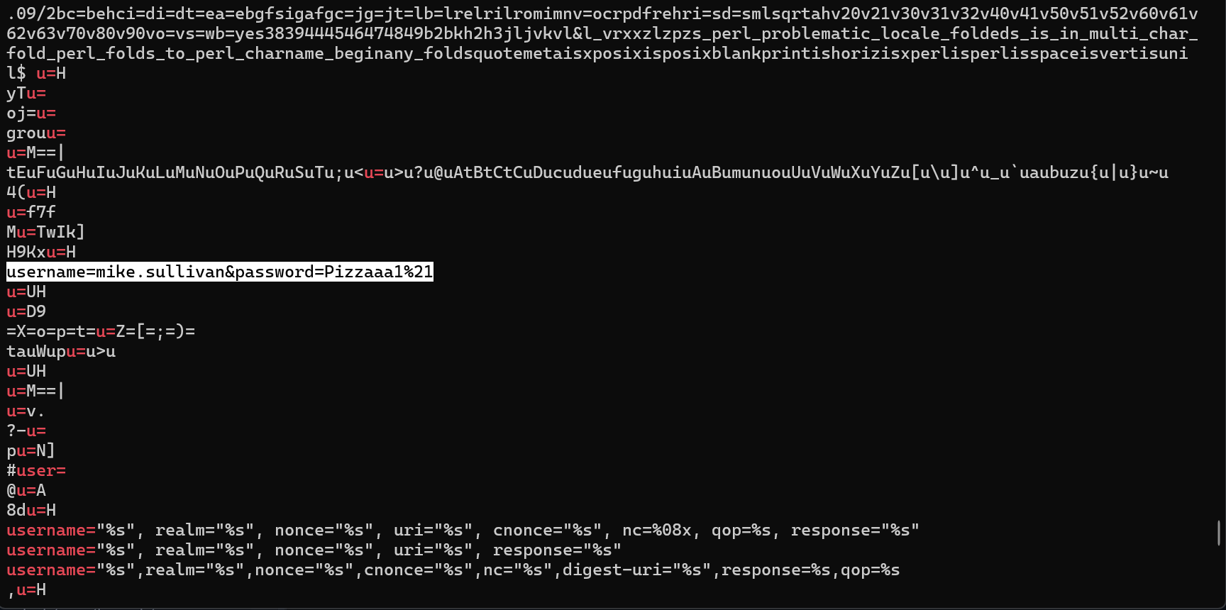 username and password of user
